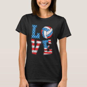 T-shirt Cute Love Volleyball Usa Drapeau Femmes Filles Vol