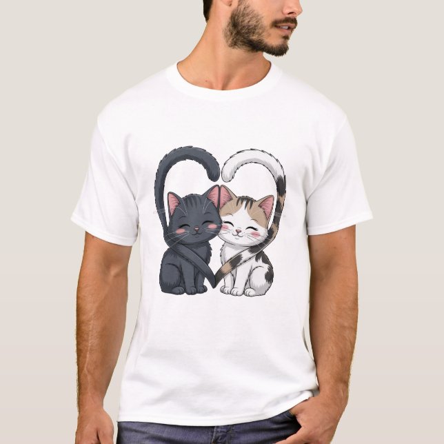 T-shirt Cute Loving Cats Heart Design 🐱❤️ Adorable Kawaii (Devant)