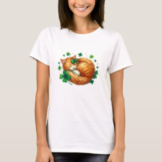 T-shirt Cute Lucky Chat avec Shamrock - St Patrick's Day