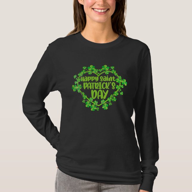 T-shirt Cute Lucky Heart Shamrock Happy St Patricks Day Fa (Devant)