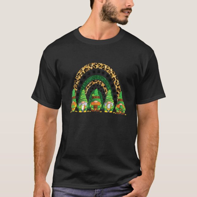 T-shirt Cute Lucky Rainbow Gnome Leopard Plaid St Patrick (Devant)