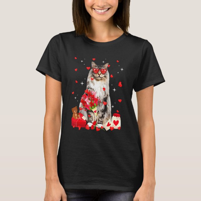 T-shirt Cute Maine Coon Chat Valentine Fun Chat Papa Chat  (Devant)