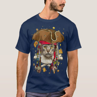 T-shirt Cute Maine Coon Pirate Skeleton Halloween