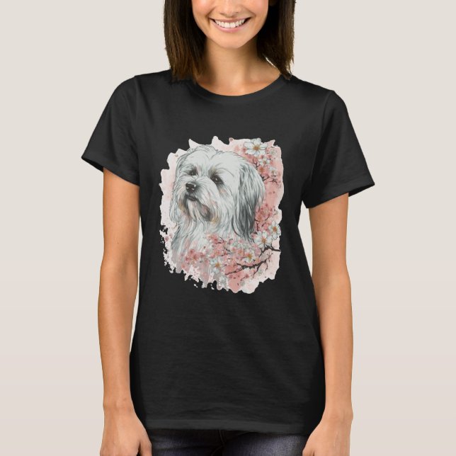 T-shirt Cute Maltese Cherry Blossom Dog Breed Japanese Sak (Devant)