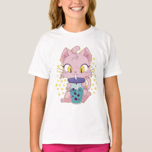 T-shirt Cute manga chat boire du boba tea