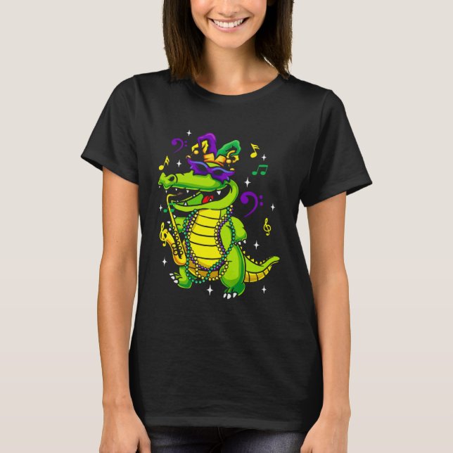 T-shirt Cute Mardi Gras Alligator for Kids or Adults (Devant)