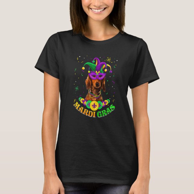 T-shirt Cute Mardi Gras Dachshund Dog Dad Dog Mom Mask Bea (Devant)