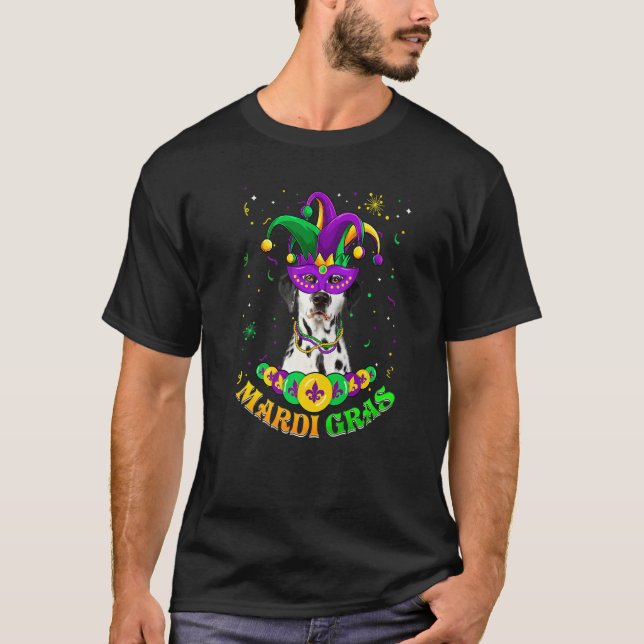 T-shirt Cute Mardi Gras Dalmatian Dog Dad Dog Mom Mask Bea (Devant)