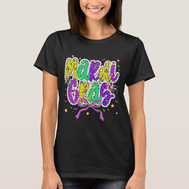 T-shirt Cute Mardi Gras Fat Tuesday Coquette Bow Kids Girl (Devant)
