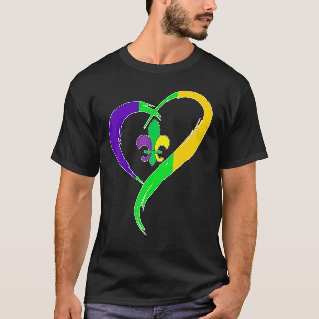 T-shirt Cute Mardi Gras Heart Funny Fleur-De-Lis Mardi Gra (Devant)
