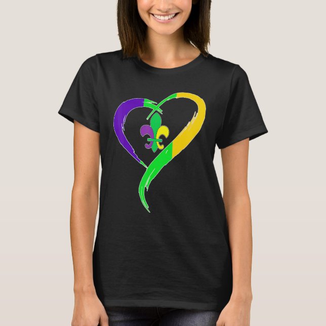 T-shirt Cute Mardi Gras Heart Funny Fleur-De-Lis Mardi Gra (Devant)