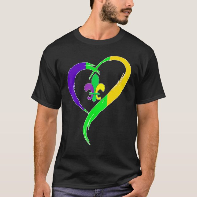 T-shirt Cute Mardi Gras Heart Funny Fleur-De-Lis Mardi Gra (Devant)