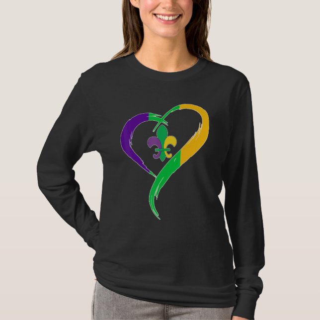 T-shirt Cute Mardi Gras Heart Funny Fleur-De-Lis Mardi Gra (Devant)