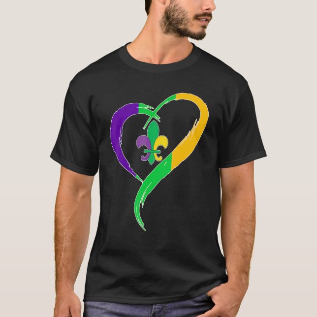 T-shirt Cute Mardi Gras Heart Funny Fleur-De-Lis Mardi Gra (Devant)