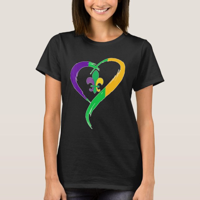 T-shirt Cute Mardi Gras Heart Funny Fleur-De-Lis Mardi Gra (Devant)