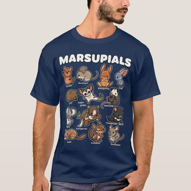 T-shirt Cute Marsupials Animal Collection Funny Cartoon Wi (Devant)