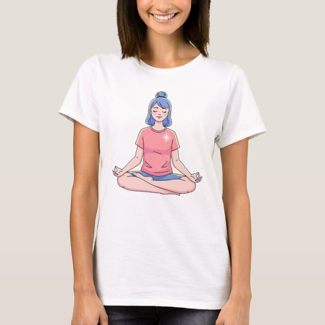 T-shirt Cute Meditation Girl Yoga Illustration (Devant)