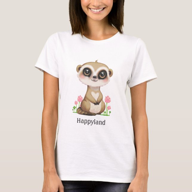 T-shirt Cute Meerkat et Fleurs Personnalisées (Devant)
