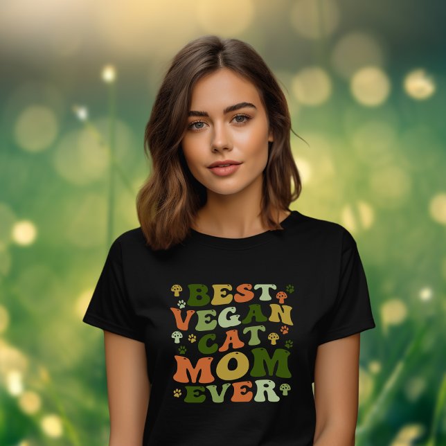 T-shirt Cute Meilleur Vegan Chat Maman, Couleurs Rétro (Créateur téléchargé)