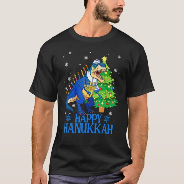 T-shirt Cute Menorasaurus Rex Dinosaur Tree Christmas Happ (Devant)