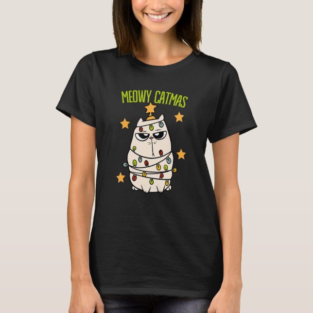 T-shirt Cute Meowa Catmas Chat De Noël Tangé Dans Ligh (Devant)