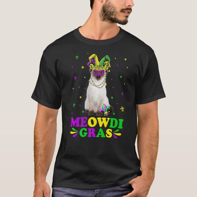 T-shirt Cute Meowdi Gras Siamese Masque Carnaval de Chat M (Devant)