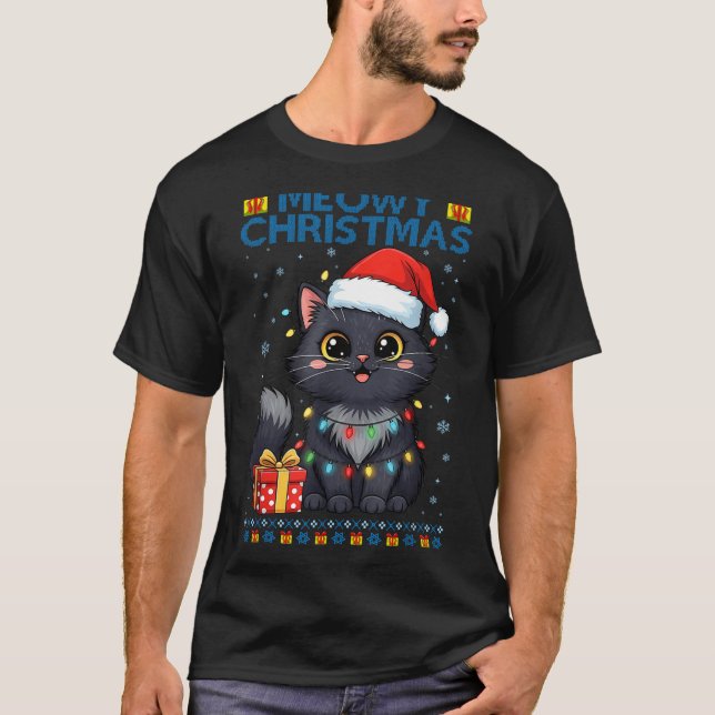 T-shirt Cute Meowy Christmas Cat – Kawaii Holiday Kitty Te (Devant)