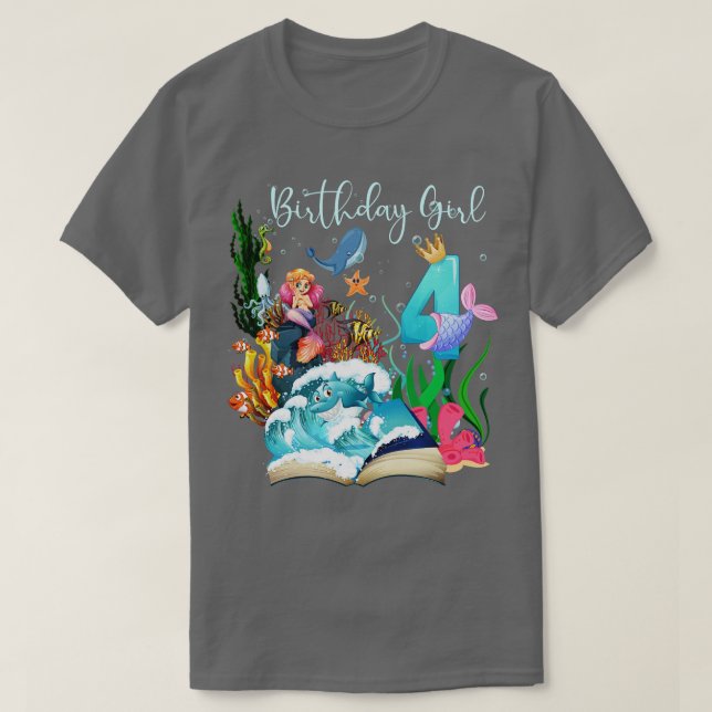 T-shirt Cute Mermaid 4e fille anniversaire (Design devant)