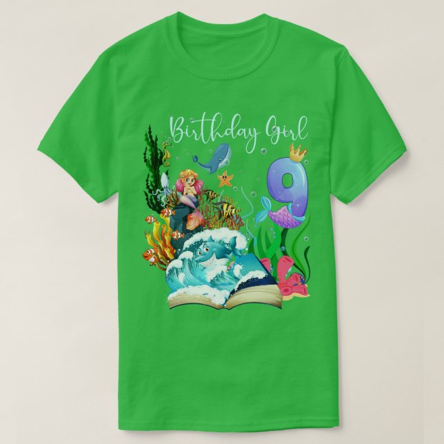 T-shirt Cute Mermaid 9e fille anniversaire (Design devant)