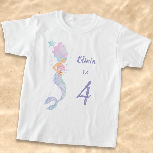 T-shirt Cute Mermaid Birthday Girl Shirt Age 4 (Créateur téléchargé)