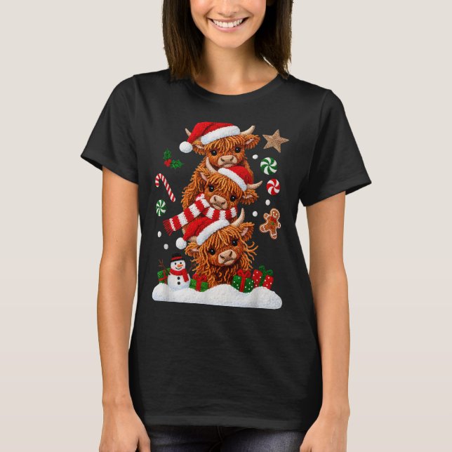 T-shirt Cute Merry Christmas Highland Cow Christmas Santa  (Devant)
