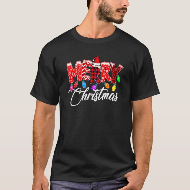 T-shirt Cute Merry Christmas Leopard Buffalo Red Plaid For (Devant)