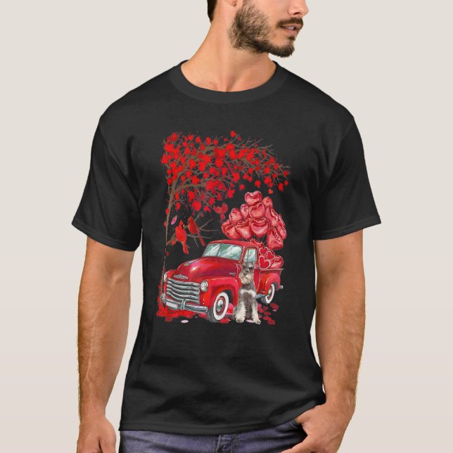 T-shirt Cute Miniature Schnauzer Truck Valentine Love Tree (Devant)