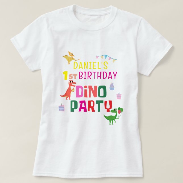 T-shirt Cute Modern Dino Dinosaur fête d'anniversaire pour (Design devant)