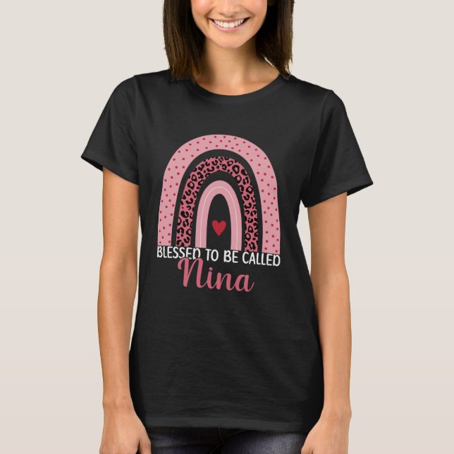 T-shirt Cute Mom Grandma Blessed To Be Called Nina Leopard (Devant)