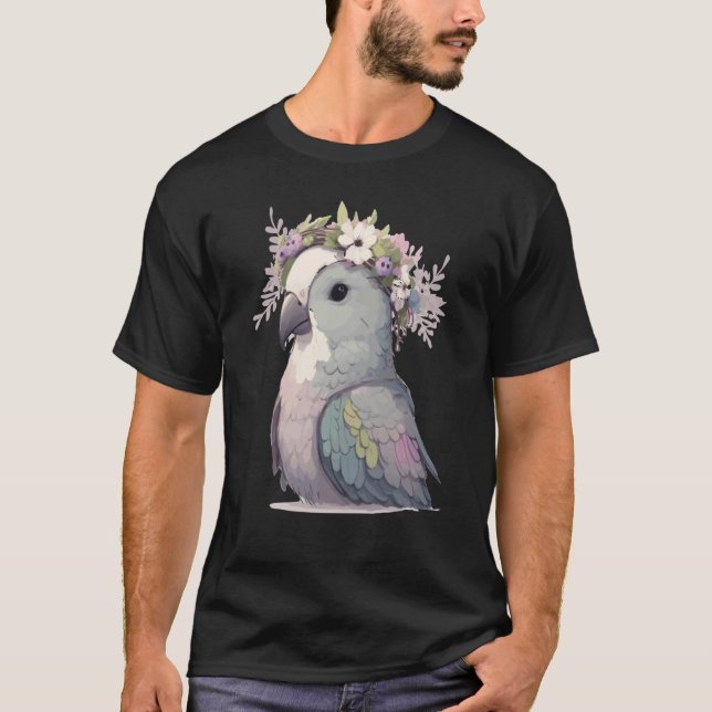 T-shirt Cute Monk Parakeet Quaker Parrot Bird Flower Crown (Devant)
