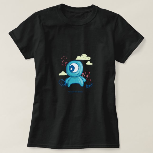 T-shirt Cute Monster Cartoon Character Design | Blue Doodl (Design devant)