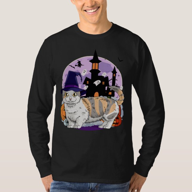 T-shirt Cute Munchkin Cat Halloween Witch Pumpkin (Devant)
