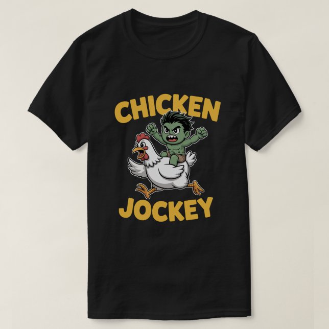 T-shirt Cute Muscular Green Kid Riding Chicken – Chicken J (Design devant)