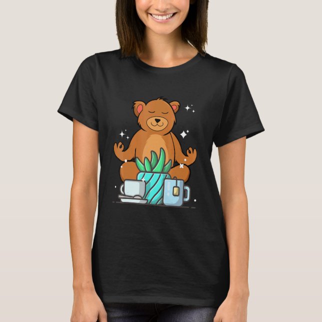 T-shirt Cute Namaste Bear Do Yoga Gardening  Coffee Tea (Devant)