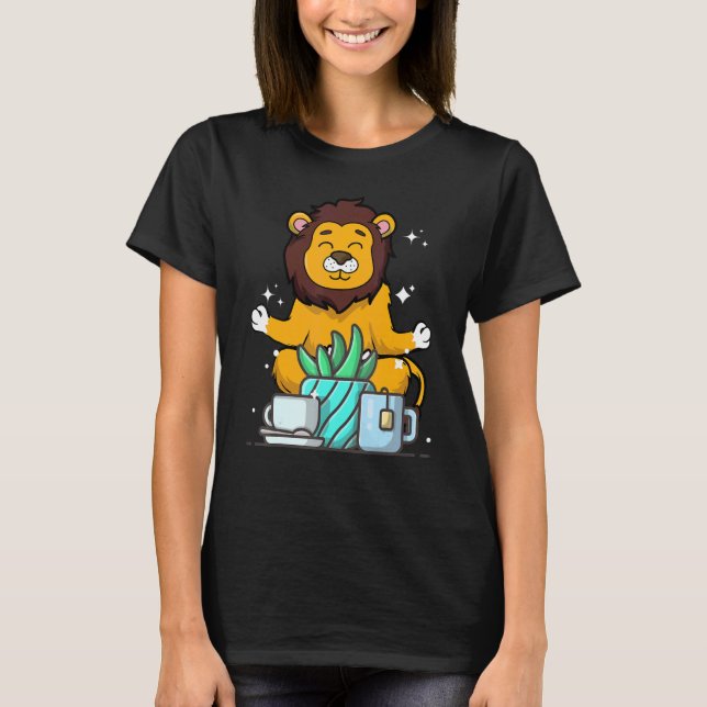T-shirt Cute Namaste Lion Do Yoga Gardening Café (Devant)