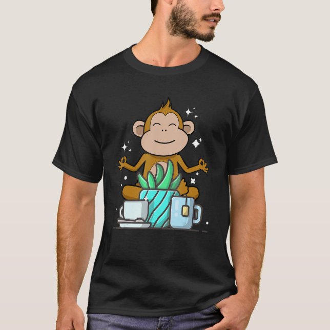 T-shirt Cute Namaste Monkey Do Yoga Gardening  Coffee (Devant)