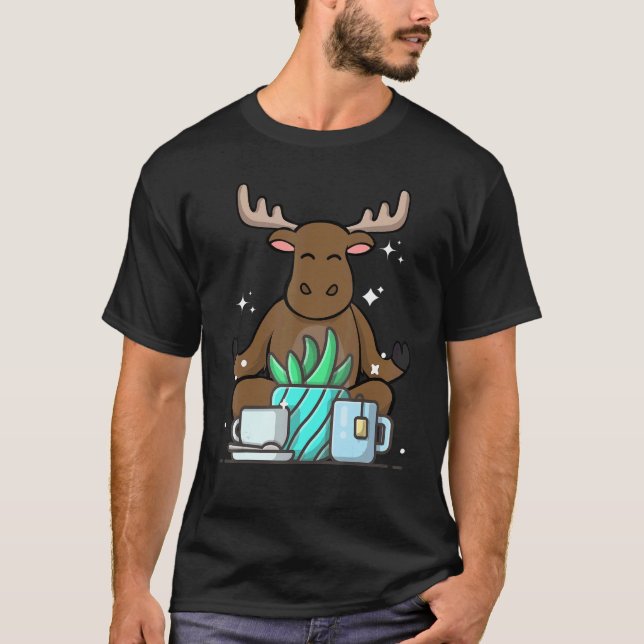 T-shirt Cute Namaste Moose Do Yoga Gardening  Coffee (Devant)
