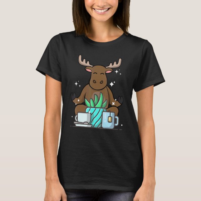 T-shirt Cute Namaste Moose Do Yoga Gardening  Coffee (Devant)