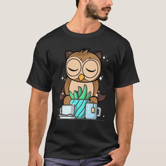 T-shirt Cute Namaste Owl Do Yoga Gardening  Coffee (Devant)