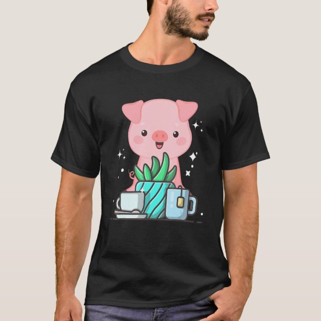 T-shirt Cute Namaste Pig Do Yoga Gardening  Coffee (Devant)