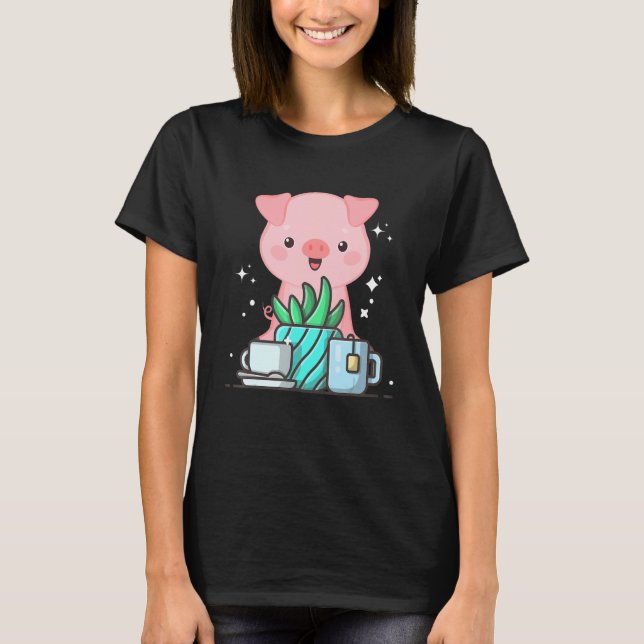 T-shirt Cute Namaste Pig Do Yoga Gardening  Coffee (Devant)