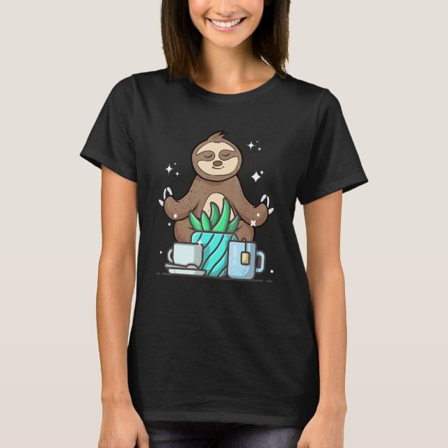 T-shirt Cute Namaste Sloth Do Yoga Gardening  Coffee (Devant)