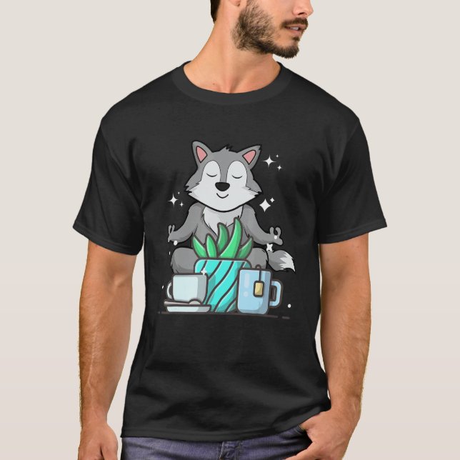 T-shirt Cute Namaste Wolf Do Yoga Gardening  Coffee (Devant)