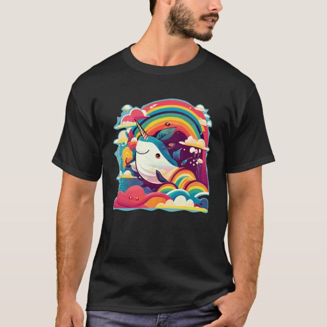 T-shirt Cute Narwhal Sea Creature Rainbows Clouds And Narw (Devant)